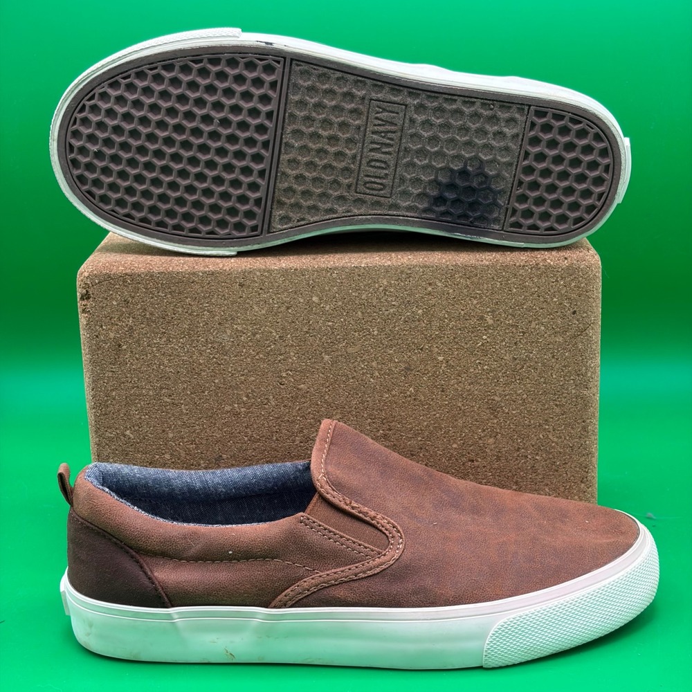 Old Navy Slip On Sneakers Kids Size 4 Brown Canvas Cloth Casual Comfy Loafers